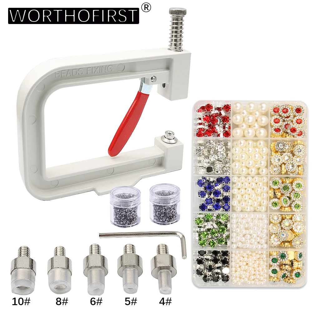 

ABS Pearl Beads Rhinestone Setting Tool Kit DIY Hand Press Tool No Hole Pearl Rivet for Hats/Shoes/Clothes/Bags/Clothes