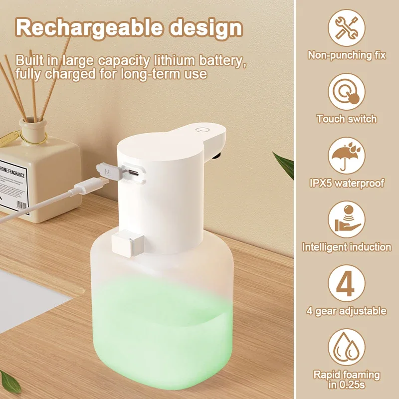 550ml 자동 액체 비누 디스펜서 벽 마운트 IPX5 적외선 센서 USB 충전식 소독제 핸드 와셔 욕실
