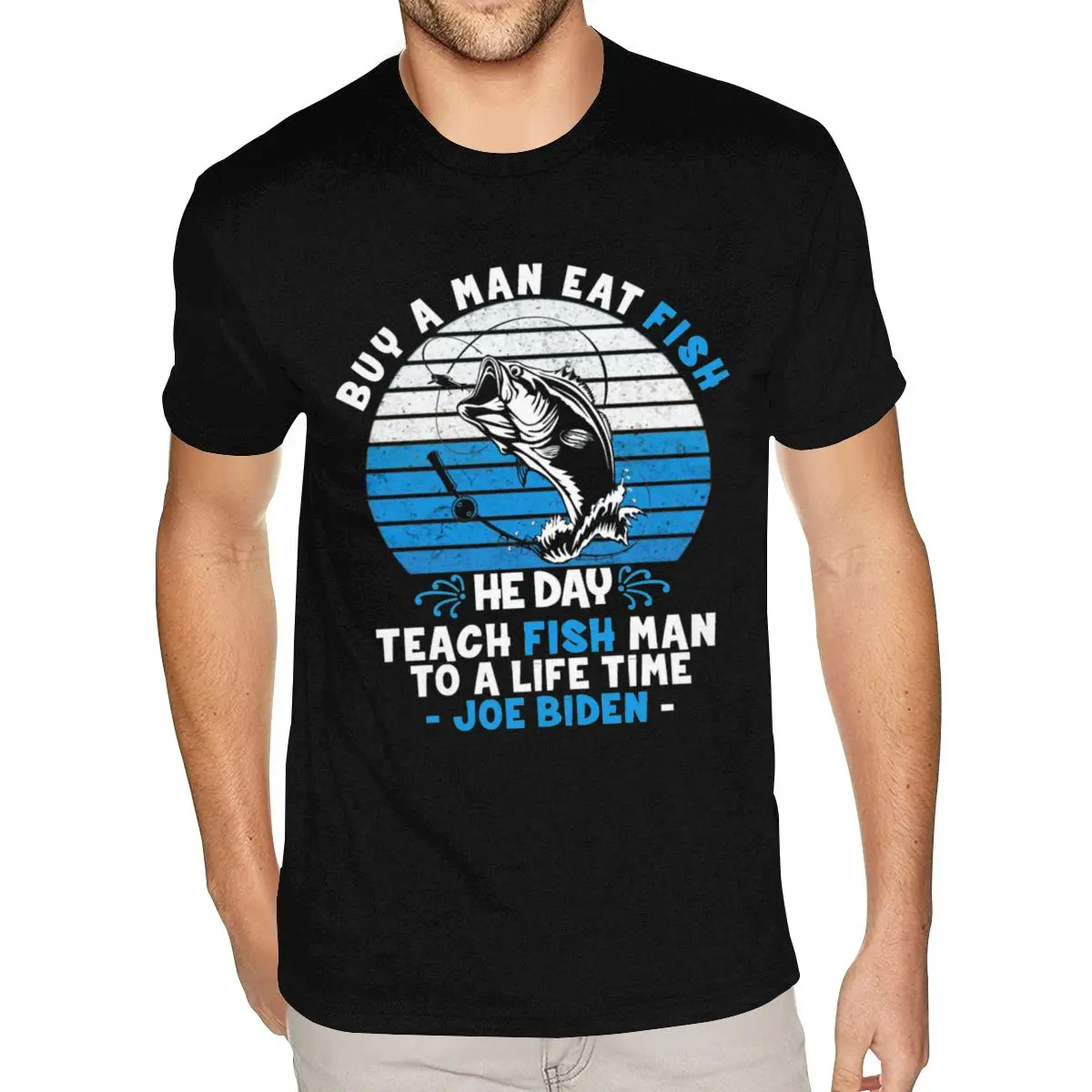 Plain comprar un hombre comer pescado el día Teachjoe Biden dar un hombre un pez camisetas gráficas camisetas masculinas 3XL camisas negras