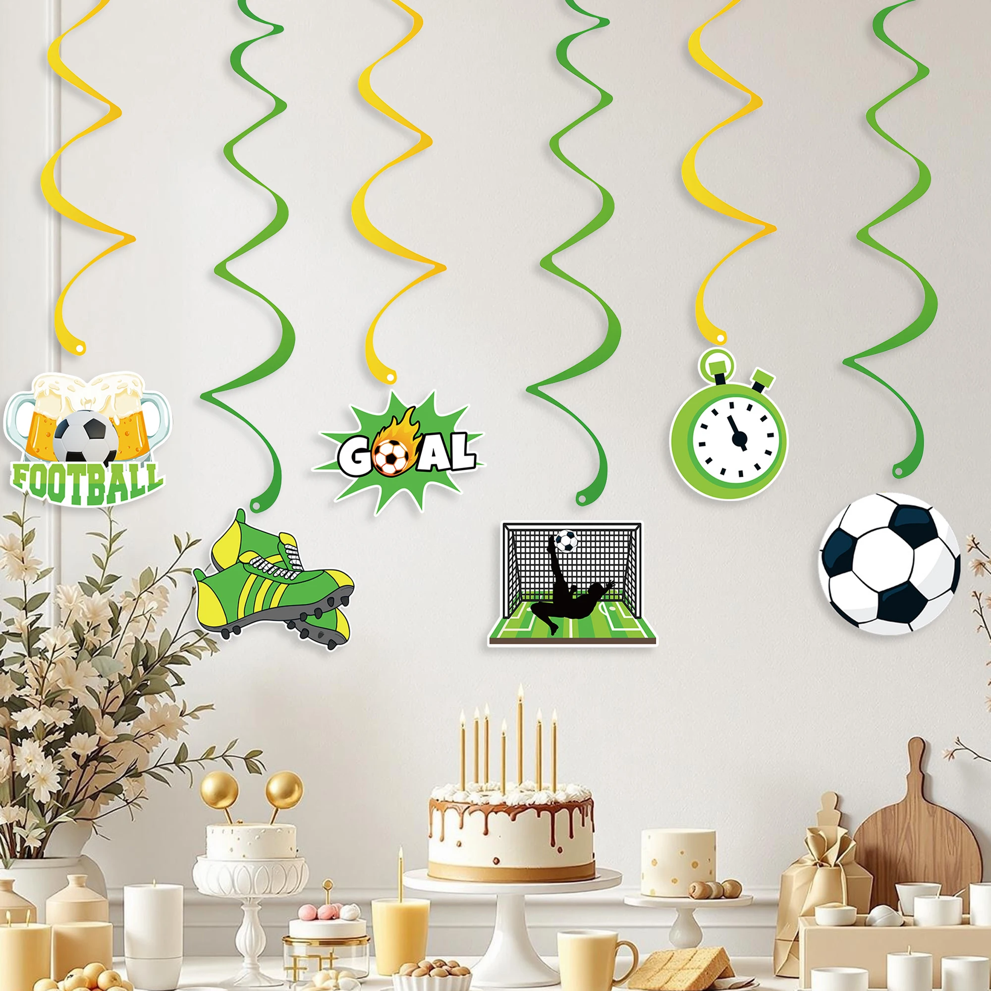 2 Sets/1 Set Fußball-Geburtstagsbanner-Set Fußball-Themen-Geburtstagsparty-Dekorationen Schwarz-Weiß Fußball-Wirbel Hängende Dekoration – Detail 5