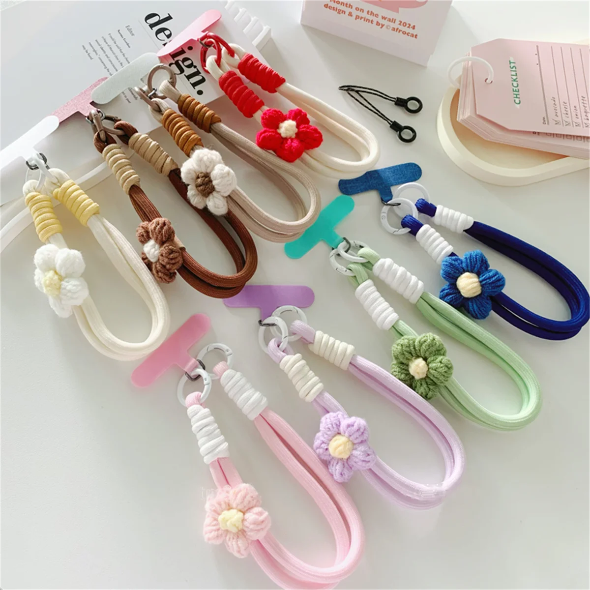 3D Braided Flower Lanyard Keychain For Phone Case Women Anti Lost Knot Rope Strap Car Key Chains Diy Accessories Fashion Keyring