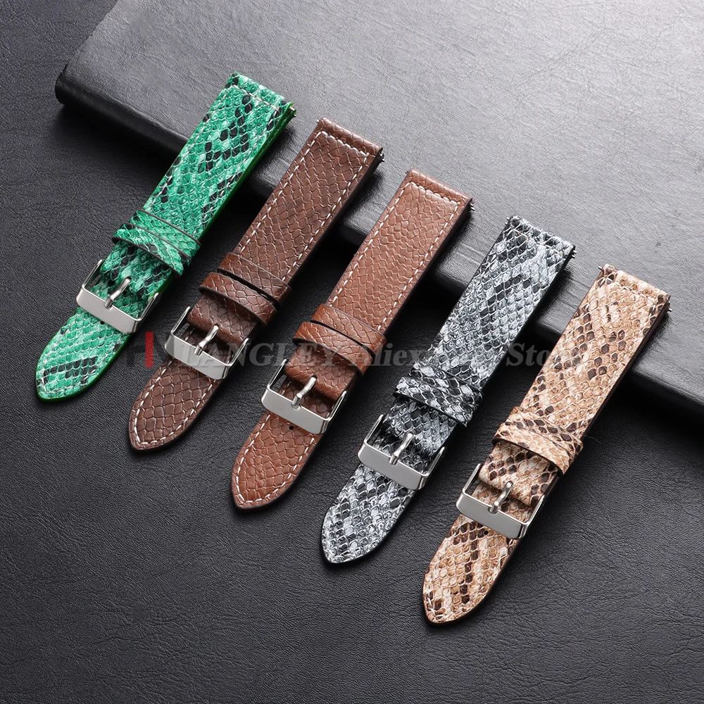 Handmade Snake Pattern Leather Strap 20mm 22mm Black Green Business Genuine Leather Strap Ultra Thin and Soft Watch Accessories