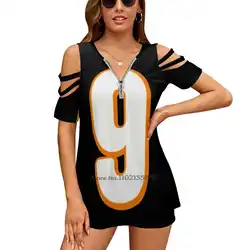 Burrow Jersey Women V Neck T-Shirt Casual Sexy T Shirts Hollow Out Zipper Pullover Top Joe Burrow Burrow Bengals Cincinnati