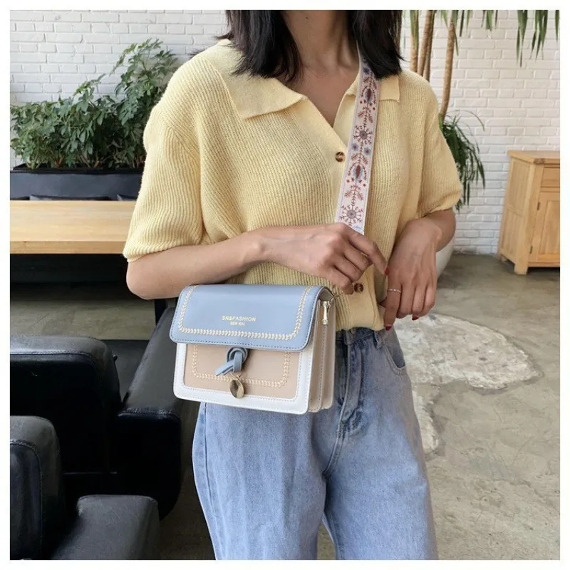 Fashion Simple Shoulder Messenger Bag Contrast Color Leather Crossbody Bags For Women 2023 Ladies Handbag Ladies Cross Body Bag