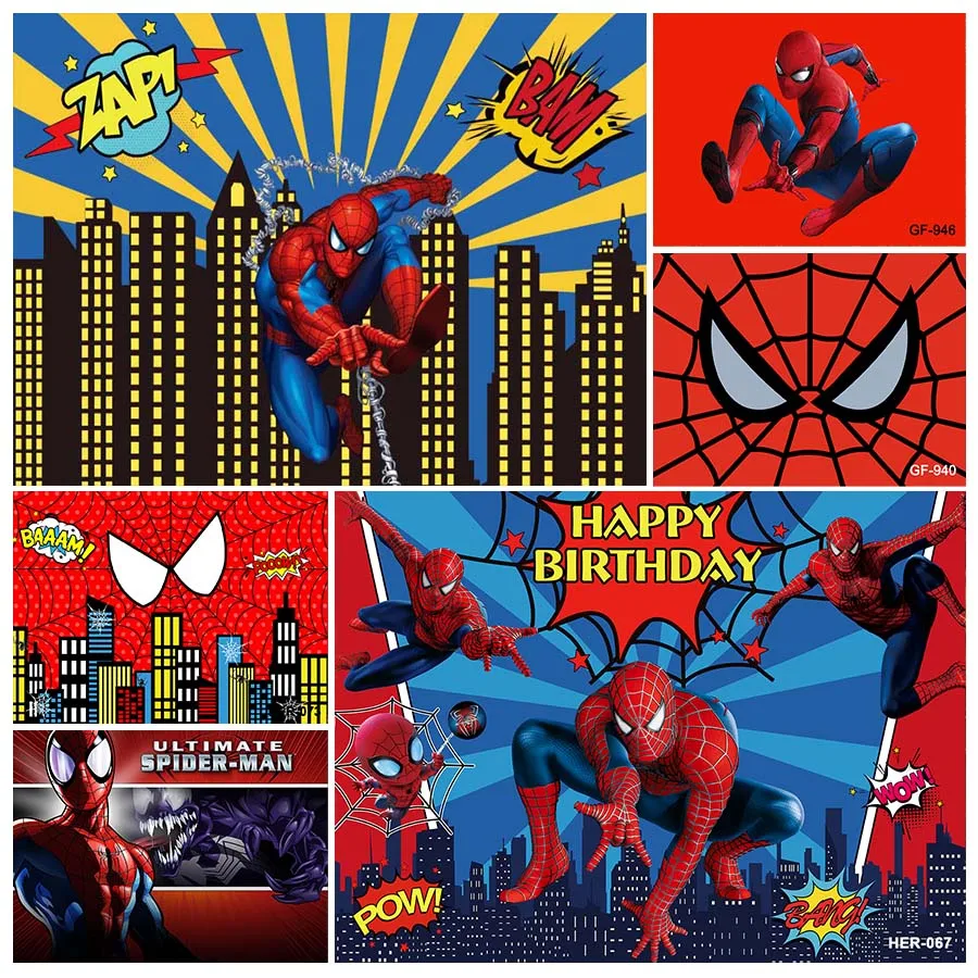 

Spider Man Party Backdrops Banner Superhero Theme Children Birthday Party Baby Shower Decoration Poster Photography Background