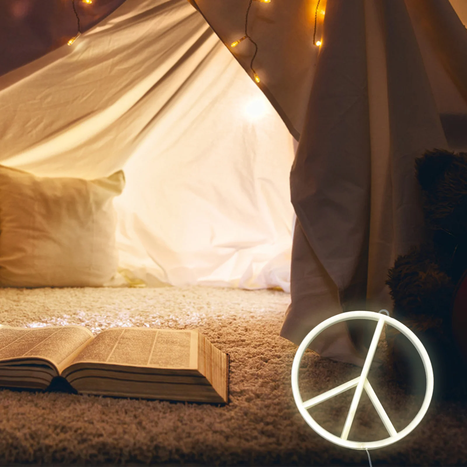

Peace Symbol Neon Sign Room Decor Plastic Night Light Creative Desktop Valentine Party Atmosphere LED Modeling Glow