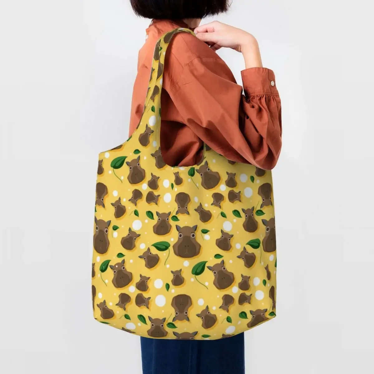 Capivara Popular Animais Padrão Tote Sacola De Compras, Personalizado Impressão Kawaii, Comprador De Lona Durável, Bolsa De Ombro, Engraçado