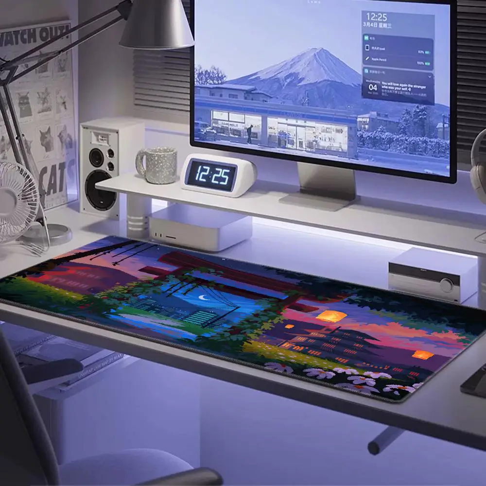 Pixel Mouse Pad Japan Street Large Gamer Mousepad Keyboard Mat Office Mouse Mats Rubber Slipamt Deskpad XXL Table Mat