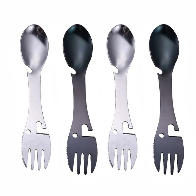 

5-in-1 multifunction Spork, Stainless Steel Spoon&Bottle Opener, Fork Knife, Can Opener Combo Camping Utensil for Hiking,Camping