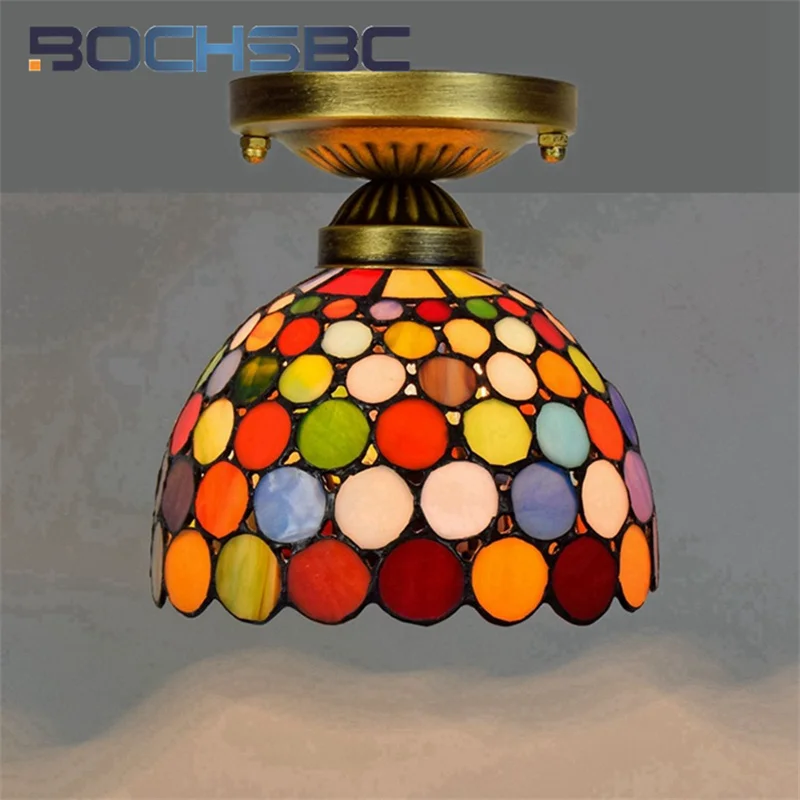 

BOCHSBC Tiffany style stained glass 8 inch Retro Glitter disc ceiling light for bedroom hallway hallway balcony LED decor