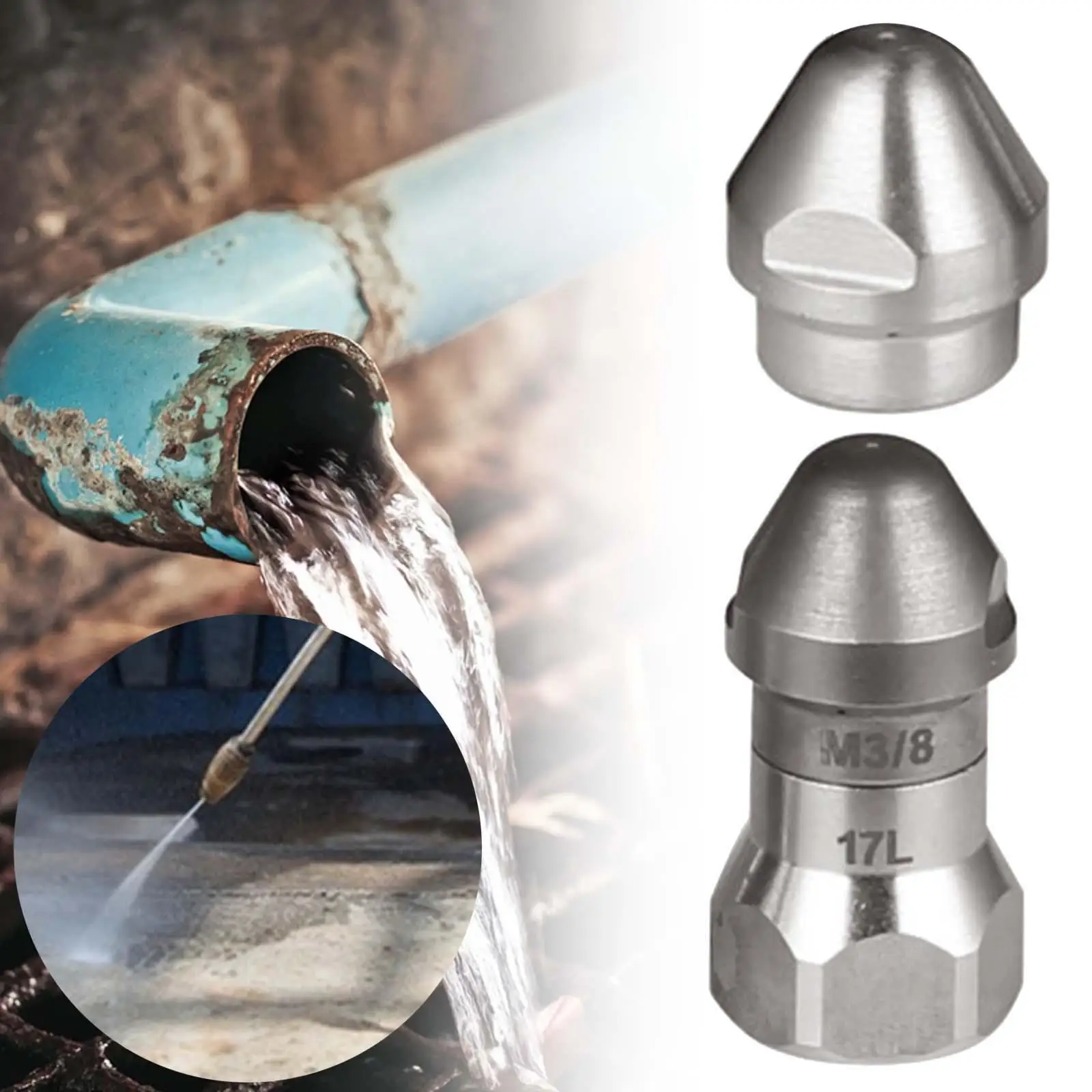 Sewer Jet Nozzle Front 1 Rear 6 High Pressure Spray Head Discharge Pipe Nozzles