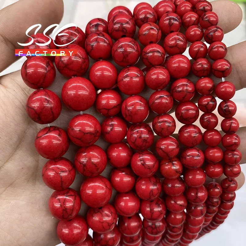 Pedra natural vermelho howlite turquesa redonda contas soltas 15 \