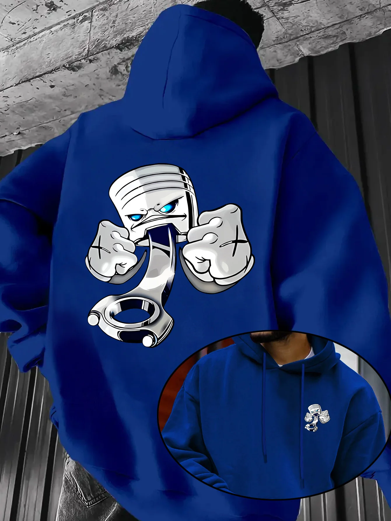 2026 New ModelRacing Car Piston Cartoon Character Hoodie Men Double Sided Print Pullover Autumn Winter Loose Street Sweatshirt