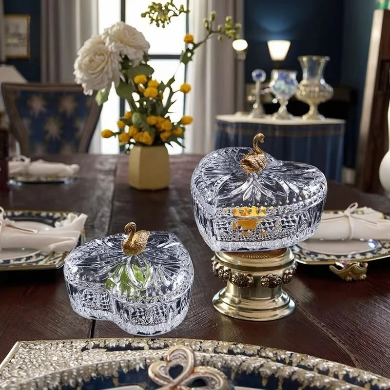 &c Metal Swan Clear Crystal Jewelry Box Parrot Bird Decorative Jar Heart Shape Crystal Candy Storage Box for Modern Home
