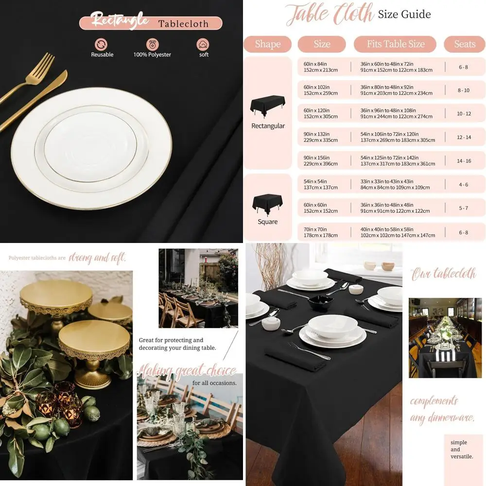 

Black 6-Pack Polyester Tablecloth, Wrinkle Resistant & Washable, Ideal for Weddings, Banquets, and Dining Tables (60 x 102)