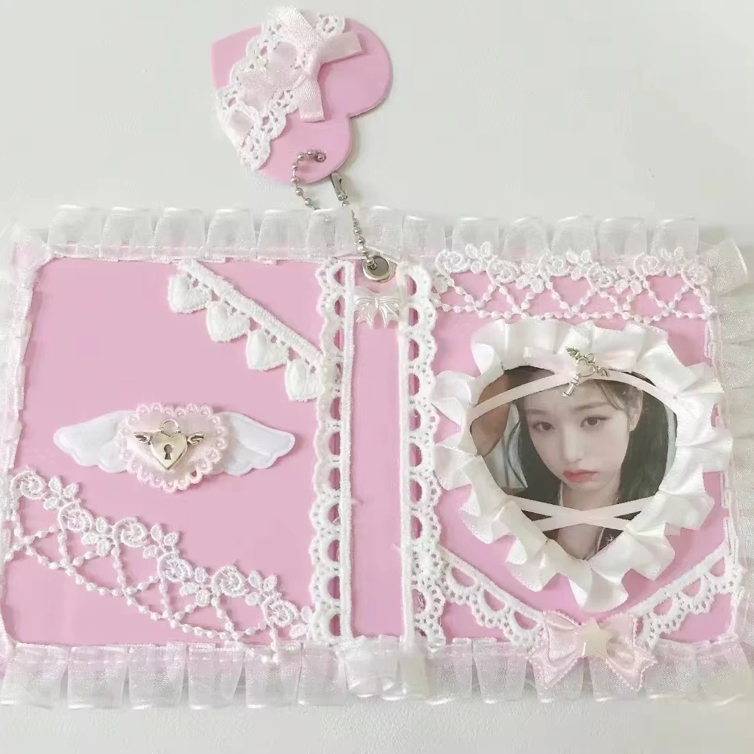 Kpop Photocard Top Loader Binder 3 inch Card Star Chasing Idol Collect Book with Keychain Lace Ribbon Handmade Kawaii