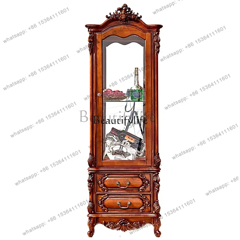 

FG28*European double-door wine cabinet, all solid wood storage, tea against the wall with glass, high-end restaurant wine cabine