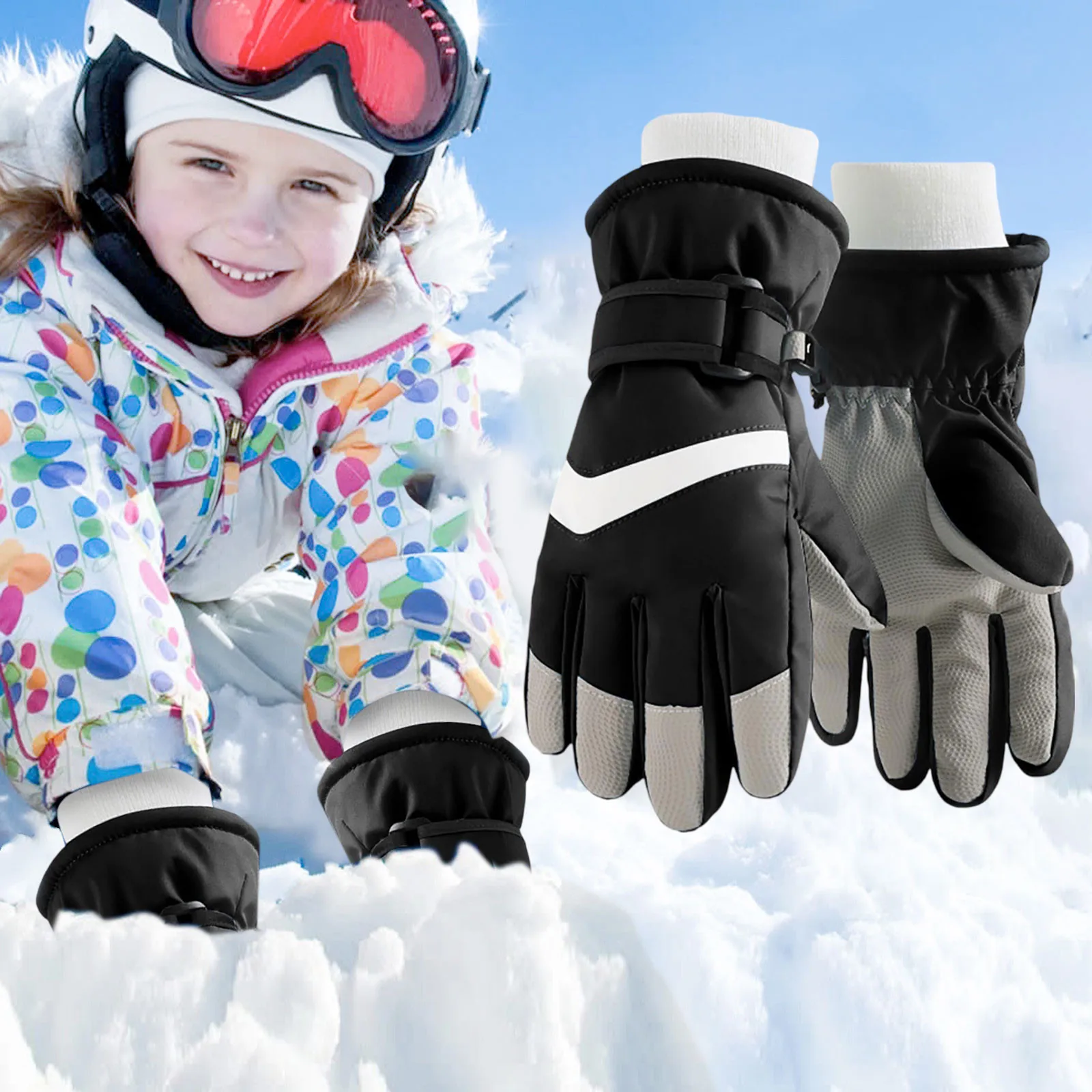 

Winter Ski Gloves for Children Windproof Thickened Five-Finger Gloves Cartoon Printed Boys Girls Snow Warm Accessories 4-12Years