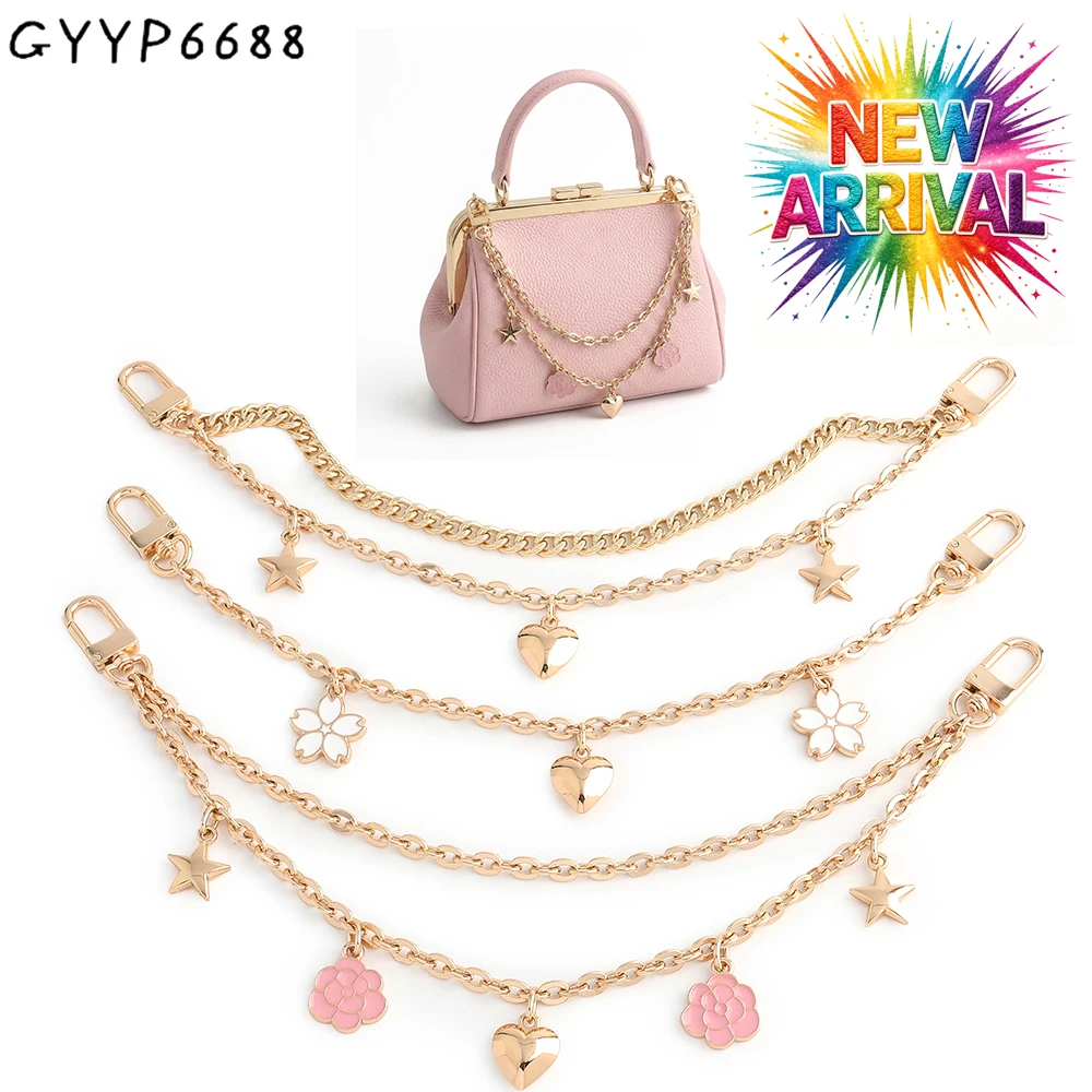 2/5/10PCS Flower,Star,Heart Shape Luxury Texture Double Layer Waist Chain For Bags Purse Decorative Extension Chain Accessories