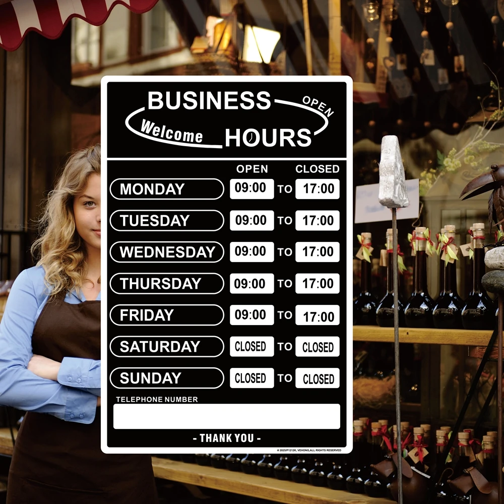1212 store Business hour sign ，20x30cm Open hour sign, replaceable store hour sign, with matching letter and number stickers