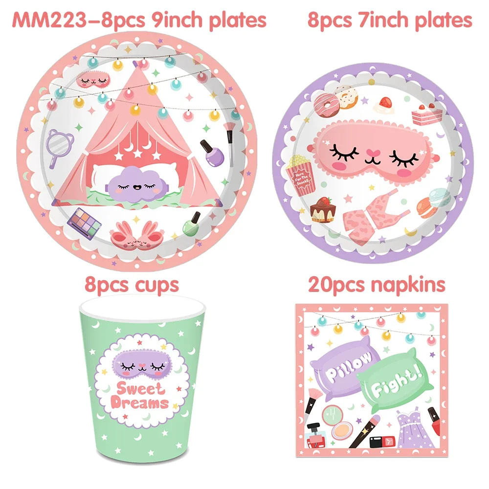 Lady Cartoon Pajama Dreams Pillow Make Up Birthday Party Disposable Tableware Sets Cups Plates Napkins Baby Shower Party Decors