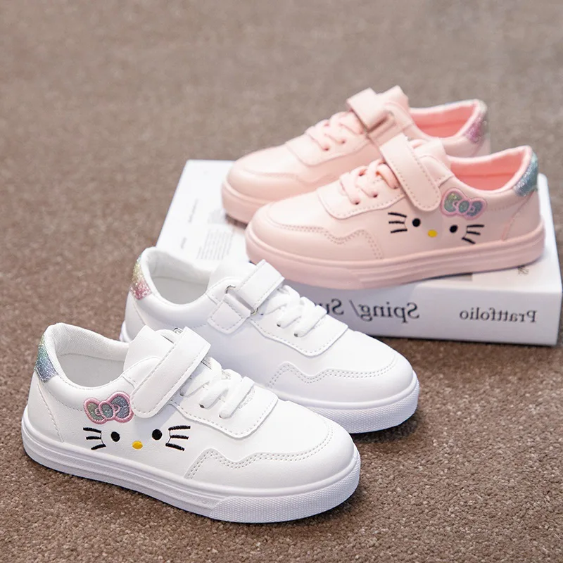 Sanrio Children Casual Sport Running Anti-Slip Shoe Soft Sole Fashion Leather Kids Flat Sneakers Princess Girl Casual Shoes