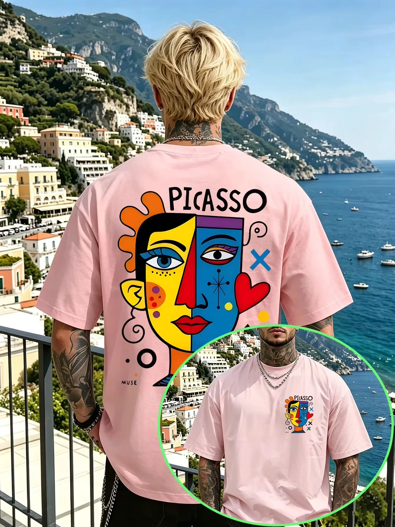 2026 new Men's and women's universal art retro T-shirt, abstract cubist facial patterns, modern art casual round-neck streetwear