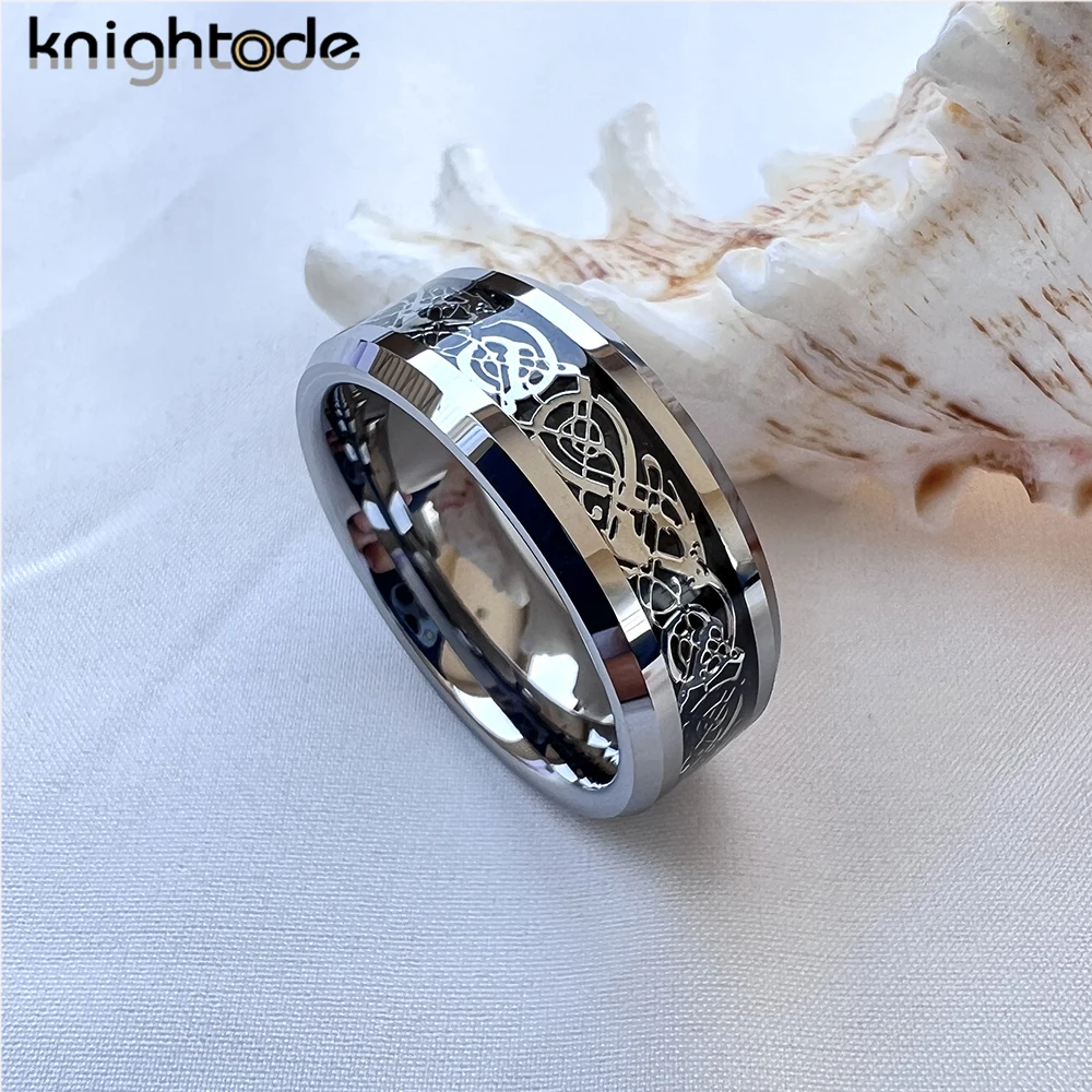 8mm Celtics Loong Inlay Fashion Tungsten Carbide Ring Men's Jewelry view 5