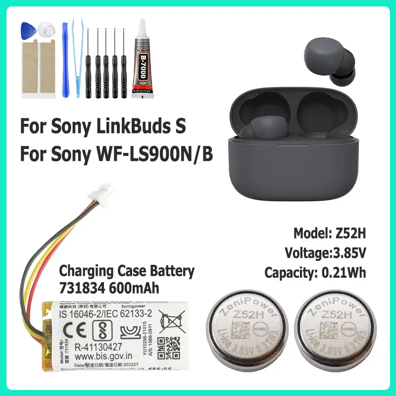 

Brand-New For ZeniPower Z52H 731834 Battery For Sony LinkBuds S WFLS900N/B Truly Wireless Earbud Headphones charging case+Tools