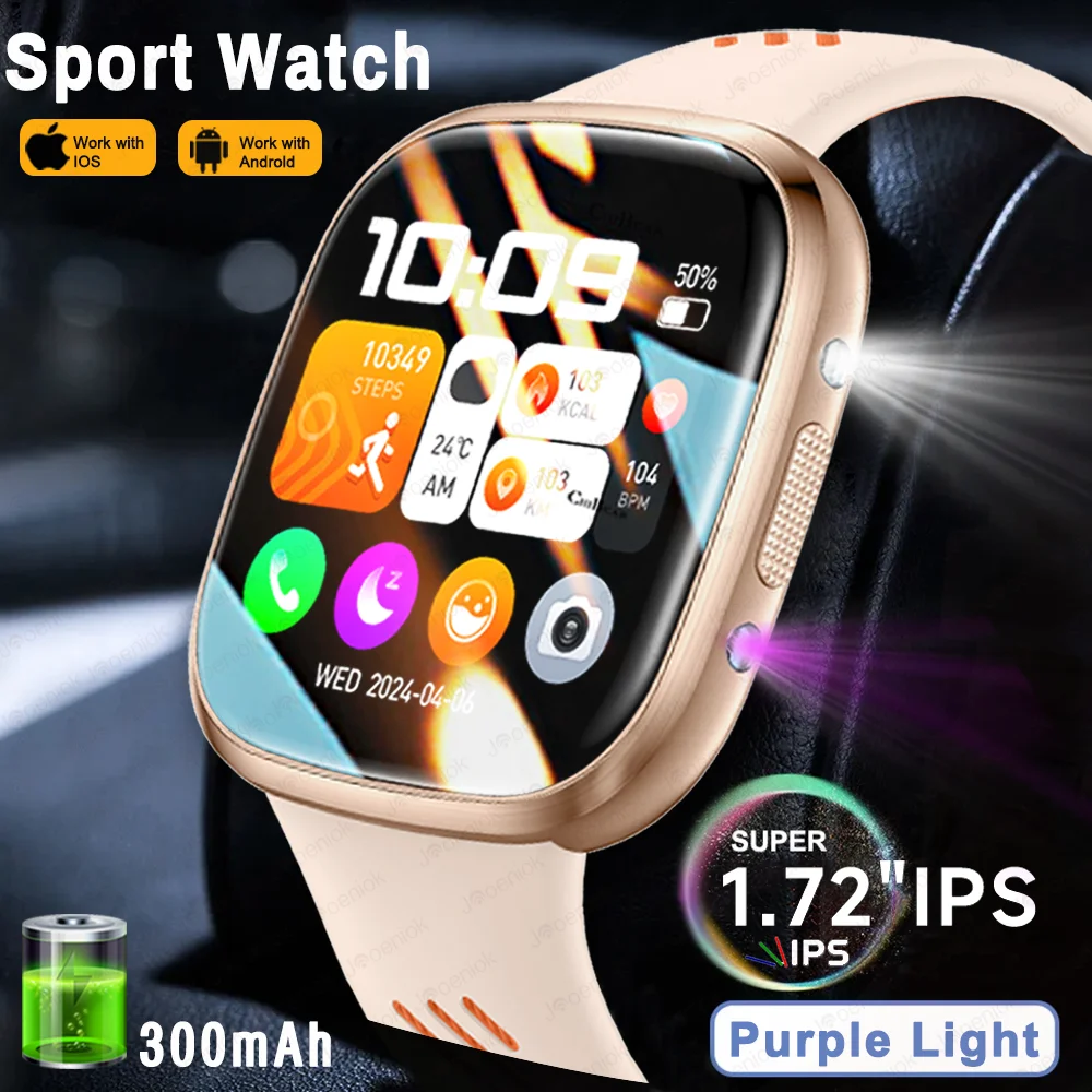 

For XIAOMI Smart Watch Women Gift LED Flashlight 1.72" HD Screen Heart rate Monitor Sport Waterproof Bluetooth Call Smartwatch