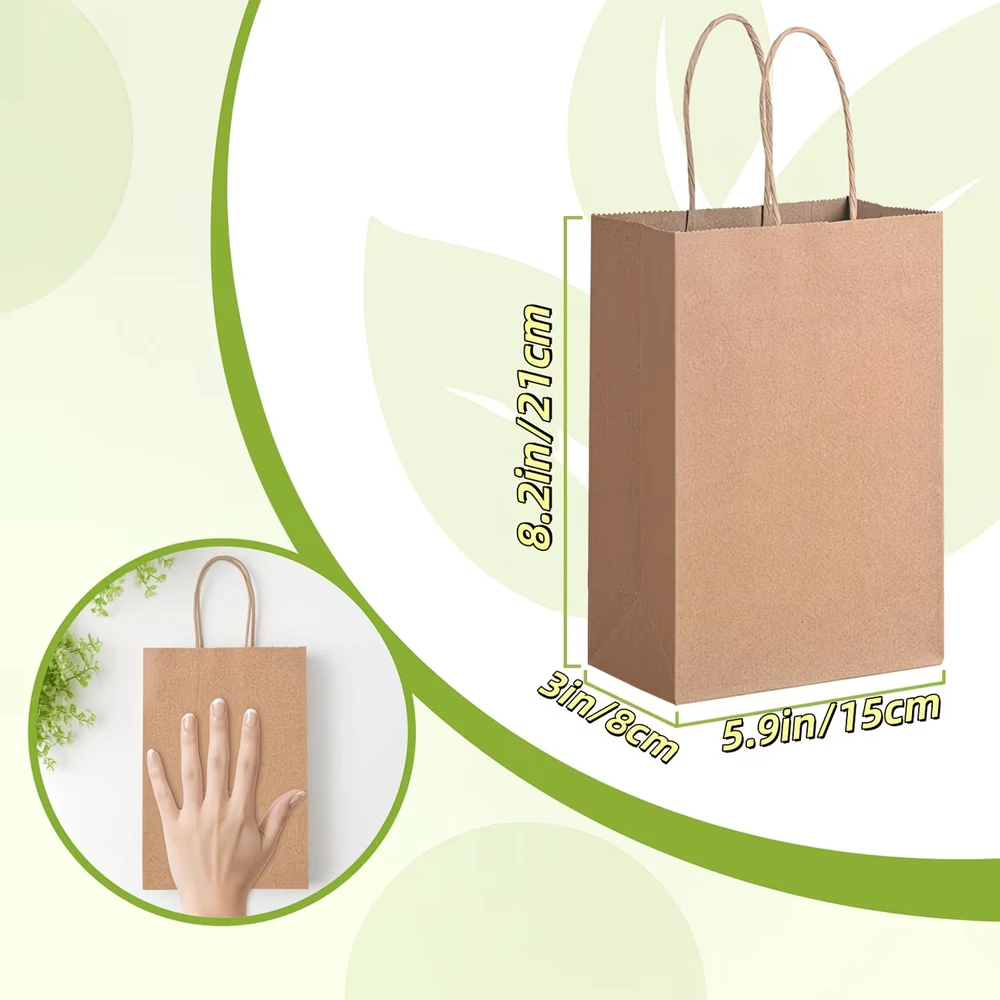 20 Stück Kraftpapier-Tragetaschen, kleine Geschenktüten mit Griffen, braune Einkaufstaschen, Einzelhandelsverpackungstüten, Geschenktüten für Geburtstage und Hochzeiten, DIY-Geschenktüten für den Abschlussfeier, Party – Detail 2