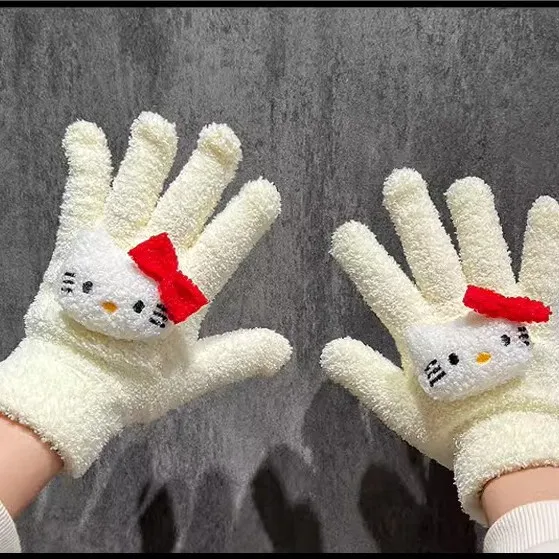 قفازات Miniso الجديدة من القطيفة المرجانية للنساء أثناء ركوب الدراجات في الشتاء، قفازات محبوكة دافئة ولطيفة مقاومة للأصابع