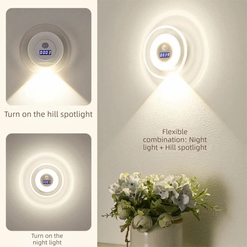 

Stepless Dimming Dimmable Bedside Lamp Human Body Sensing Spotlight Digital Clock Lamp Wall Light Charging Function