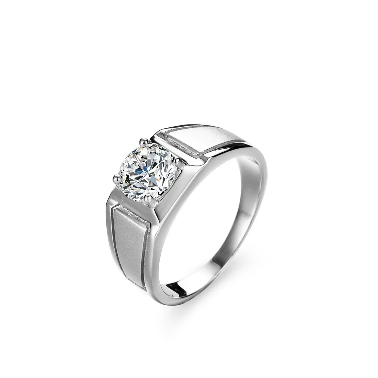 18k ouro branco platina pt950 1ct moissanite anéis de diamante atmosfera simples chefe anel masculino casamento fosco quatro garras jóias