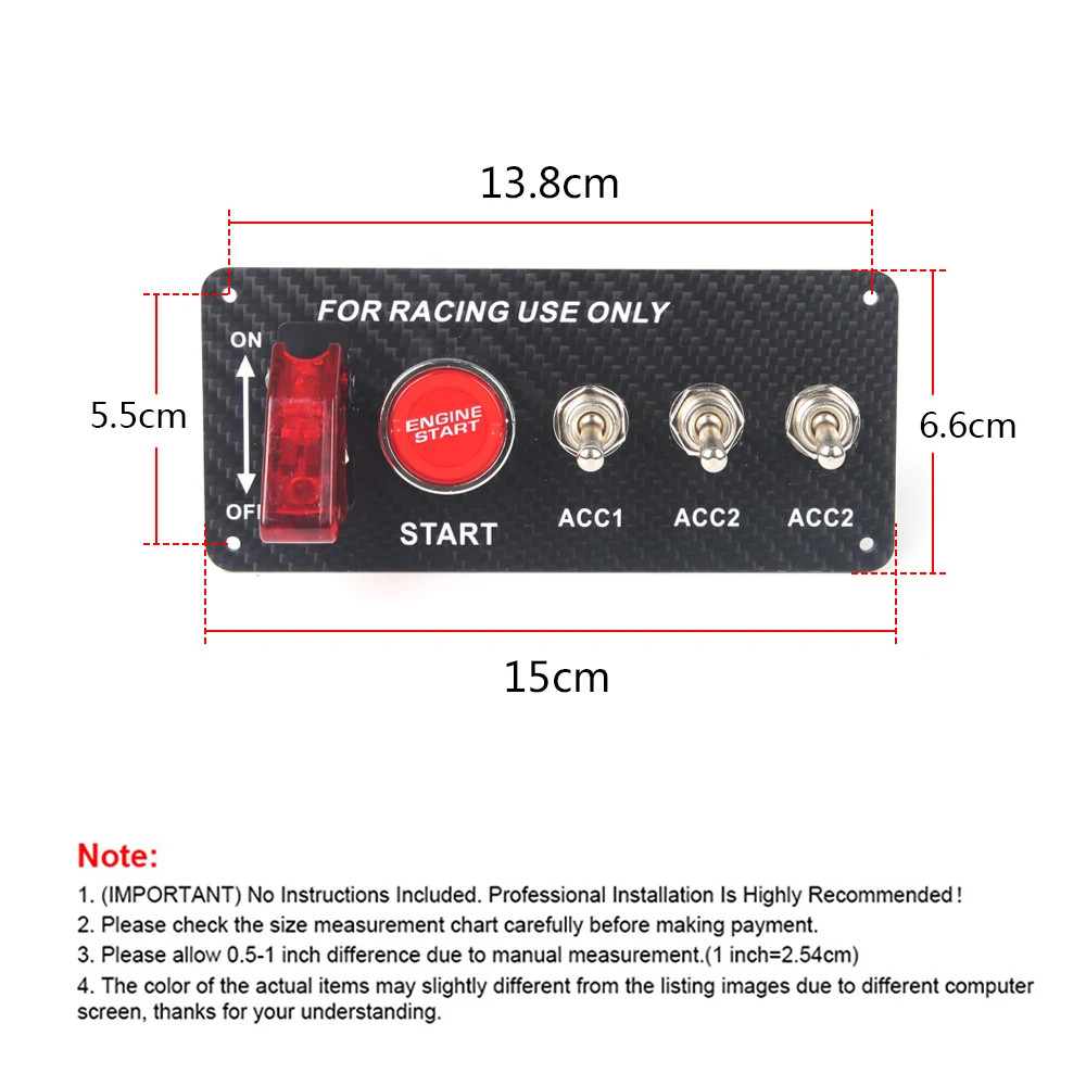 12V Racing Car Ignition Switch Panel Engine Start Stop Ignition Push Buttons LED Toggle Switch Panel Carbon For Truck