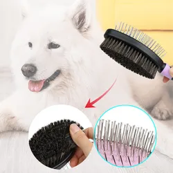 Cepillo de masaje para perros y gatos, peines de doble cara para aseo de perros, peines de acero inoxidable para quitar el pelo de mascotas, productos de limpieza para mascotas