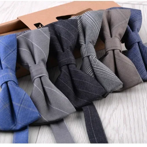 Advanced Feeling British Fashion Bow Ties 6*12CM Striped Plaid Cotton Bowtie for Groom Wedding Party Bowknot Boyfriend's Gift