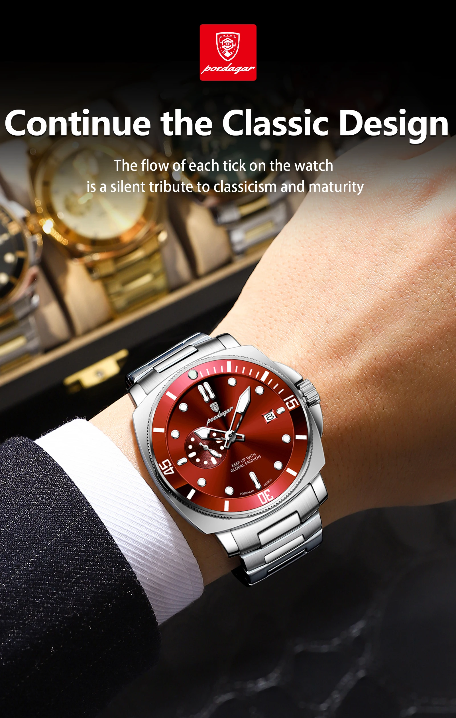 POEDAGAR Luxus Trendy Männer Uhr Wasserdicht Leucht Datum Edelstahl Männliche Uhr Quarz Business Sport herren Uhren Reloj – Detail 4