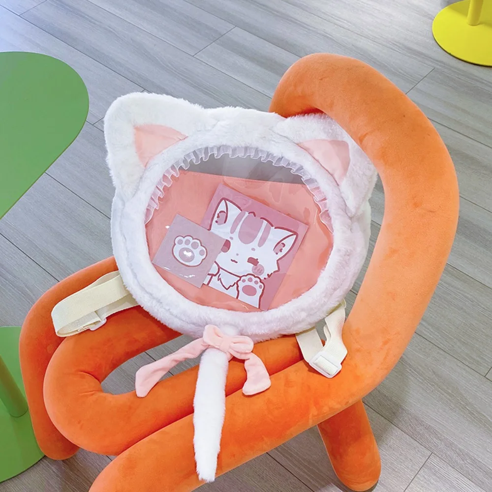 

Preppy Style Cute Cat Shoulder Bag Japanese Style Plush Toy Transparent Pouch Itabag Doll Large Capacity Plush Backpack Girls