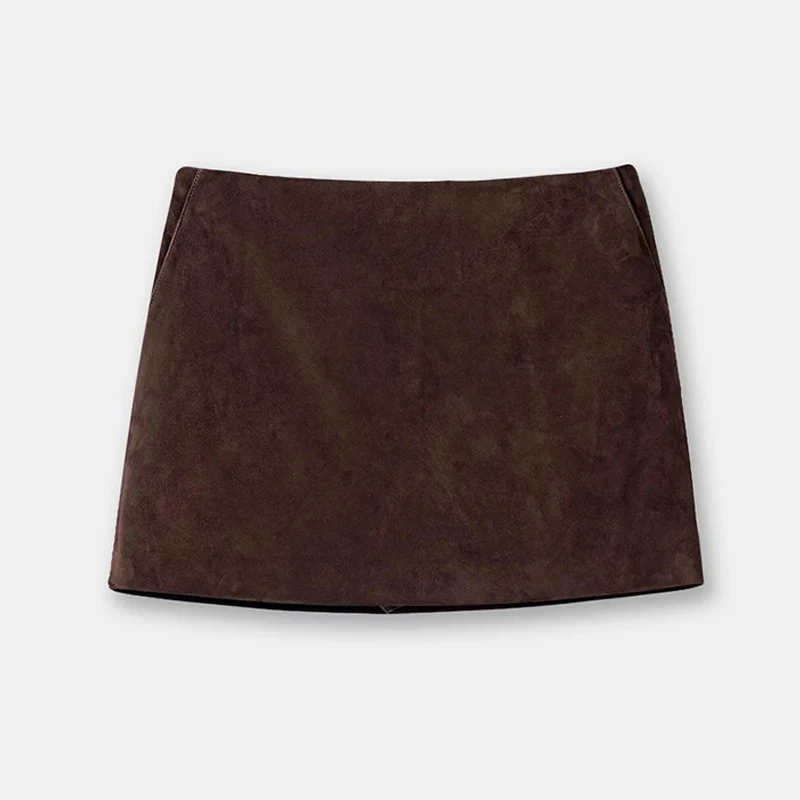 100% Real Leather Skirts Women 2025 New Fashion Retro Distressed Female Sheepskin Suede Simple Package Hip Mini Skirt Streetwear
