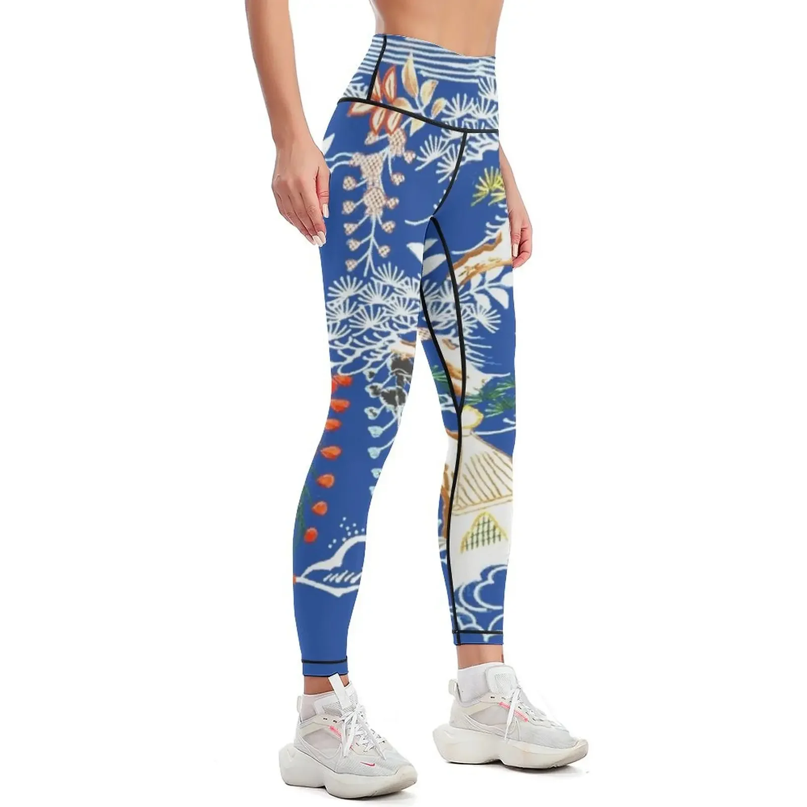 Detail from Blue Kimono Leggings sportswear gym Women's high waist Womens Leggings