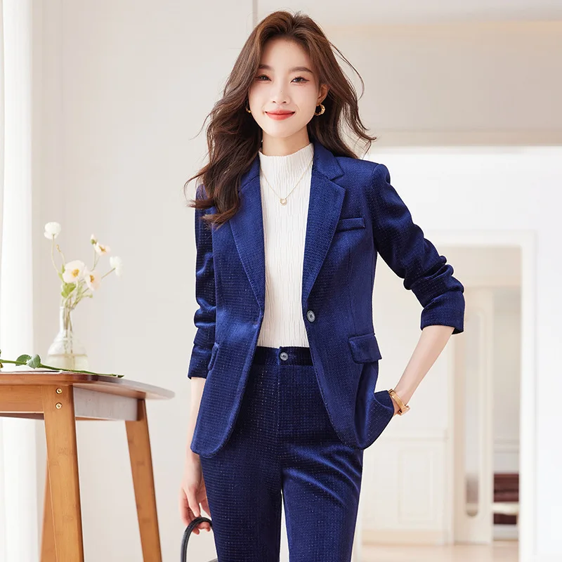 High-End Pleuche Suit Coat Women's Autumn New Temperament Goddess Style Slim Fit Small Professional Tailored Suit Suit