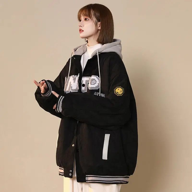 Women's Two Piece Hoodie Fleece Lined Baseball Coat Casual Open Front Fall Winter Outwear