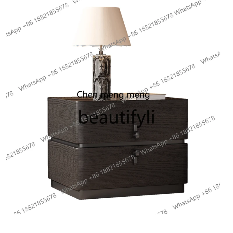 

Italian minimalist modern minimalist bedroom household smoked solid wood bedside storage locker R