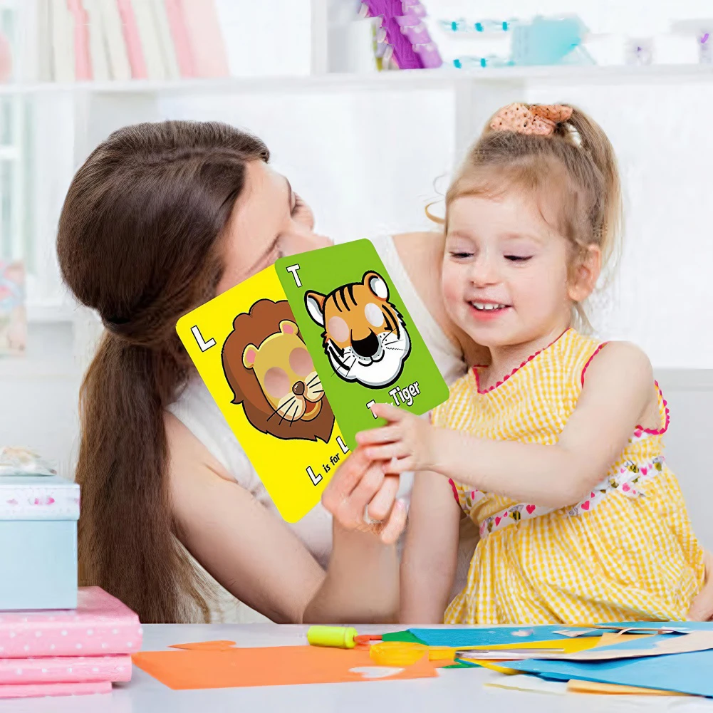 26-teiliges Alphabet ABC Lernkarten-Set mit Tiermasken, Bunte Alphabet-Maskenkarten, Pädagogisches Lernspielzeug zur Buchstabenerkennung
