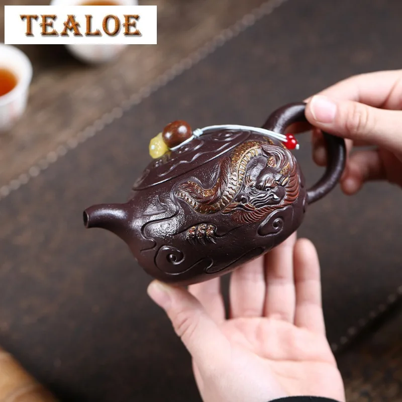 

260ml High-end Yixing Purple Clay Teapots Handmade Dragon Pot Raw Ore Purple Jade Gold Sand Kettle With Infuser Zisha Tea Set