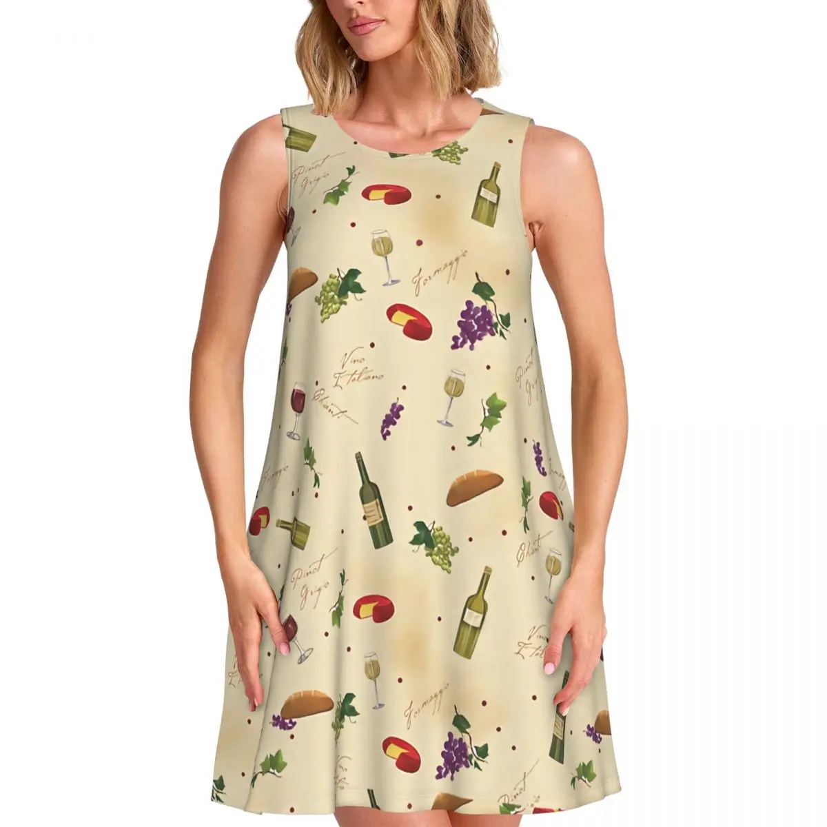 Wine Pattern Casual Dress Funny Food Print Beach Dresses Female Daily Streetwear Graphic Oversize Casual Dress
