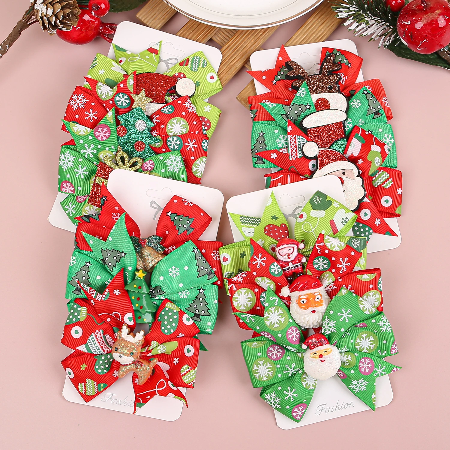 3pcs Christmas Hair Bows for Girls Hair Clip Elk Santa Claus Hairpins Barrettes Children Kids Christmas Party Hair Accessories