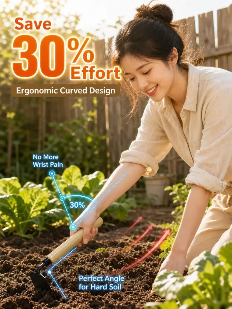 Weeding Sickle Wooden Handle Weed Remover Composite Steel Blade Bent Sickle Hand Hoe Sickle Garden Tool Cultivating