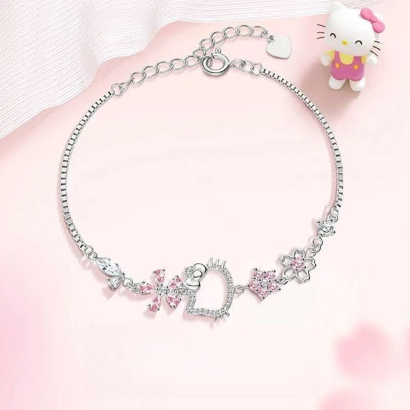 

Anime Cartoon Sanrio Hello Kitty Charm Bracelet Y2K Girl Kuromi Shining Zircon Pink Crystal Women Jewelry Accessories Gifts